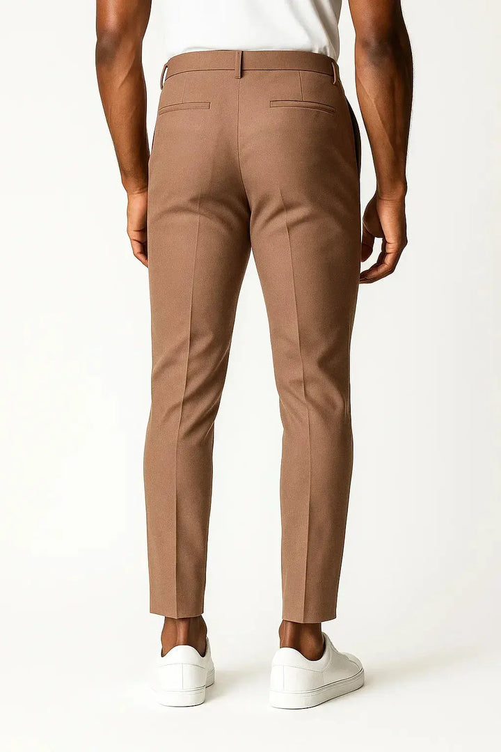 Fashionable men's modern fit khaki chino trousers, perfect blend of comfort and style.
