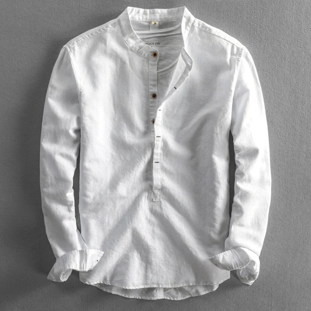 Versatile men's button-down shirt, available in light or dark blue, suitable for casual, formal, or office styles.