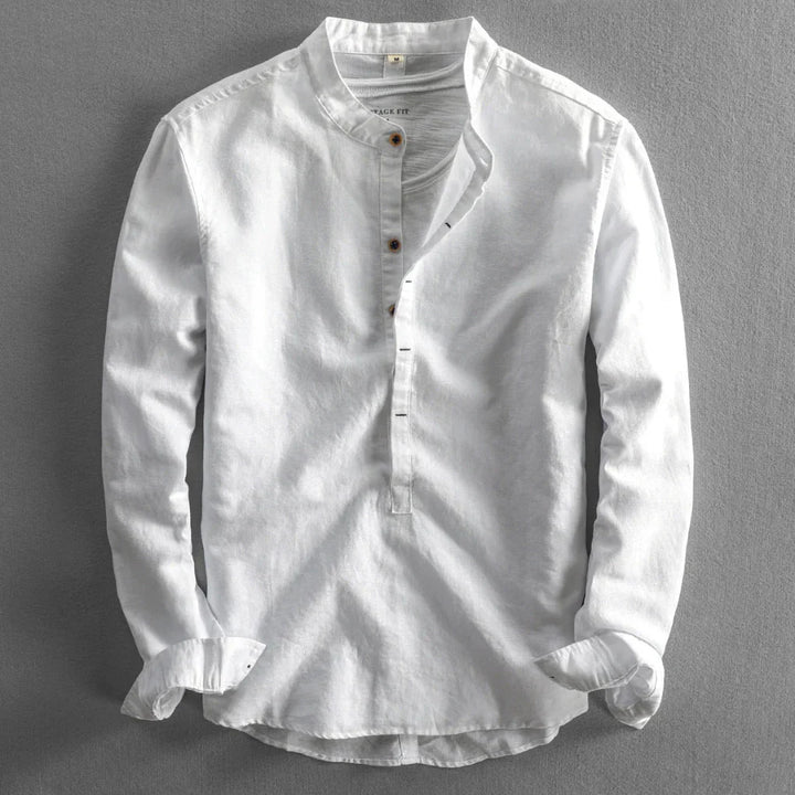 Versatile men's button-down shirt, available in light or dark blue, suitable for casual, formal, or office styles.