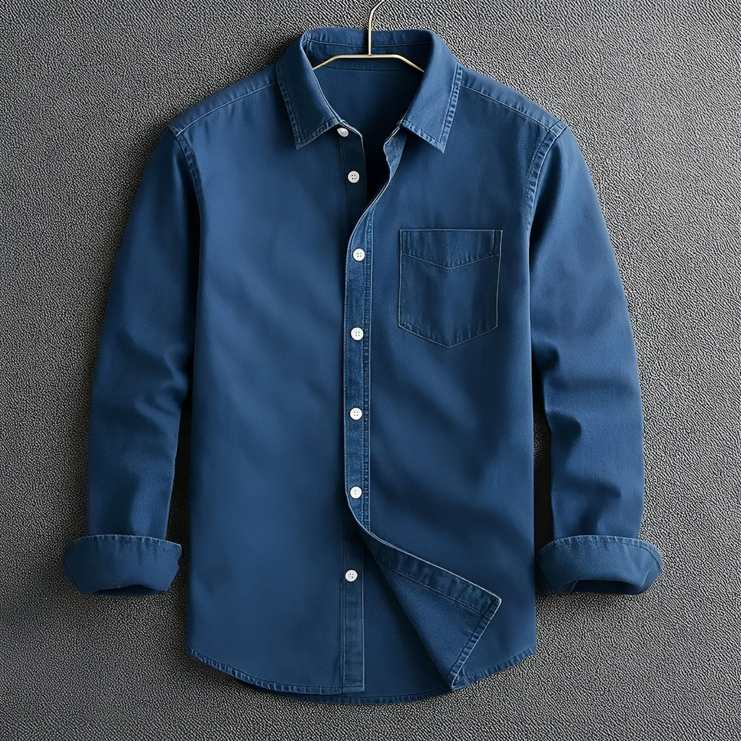 Modern fit men's long-sleeve casual shirt, essential for versatile everyday men's clothing and fashion.