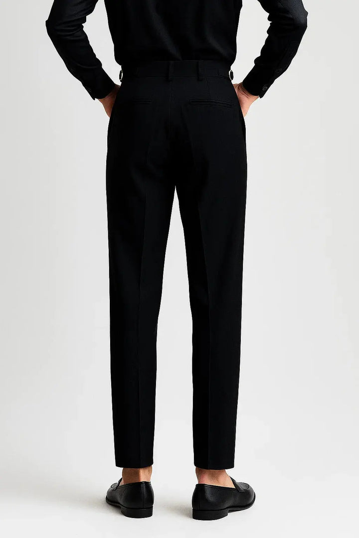 Men's elegant modern fit trousers with a stylish rolled hem and classic pleated design for fashion.