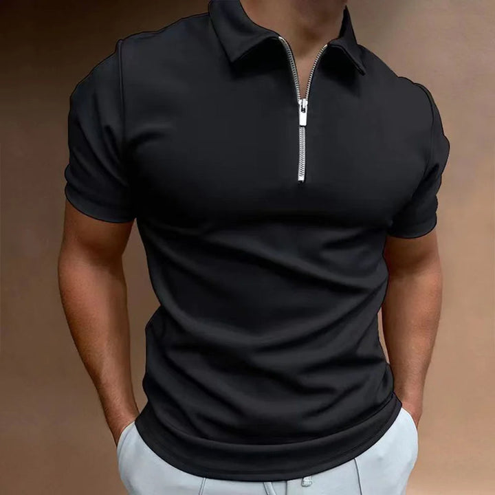 New men's zip collar polo shirt, a sophisticated short sleeve top with modern style & everyday comfort.