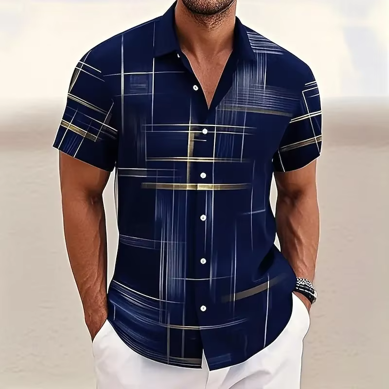 Men's modern patterned short-sleeve button-up shirt, perfect for casual or smart casual summer fashion.