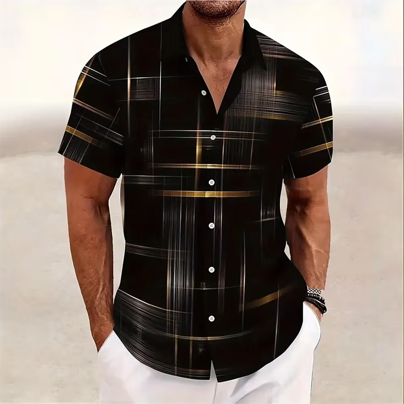 Sleek men's patterned short-sleeve button-up shirt with modern design for versatile summer outfits.
