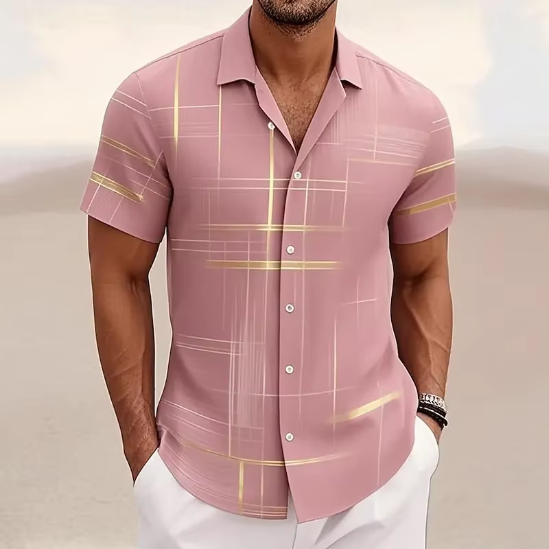 Summer fashion men's patterned short-sleeve shirt, a modern button-up for stylish casual looks.