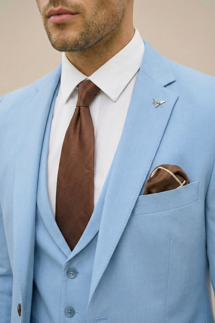 Sophisticated men's three-piece suit for the spring collection. Perfect for business meetings & formal events.
