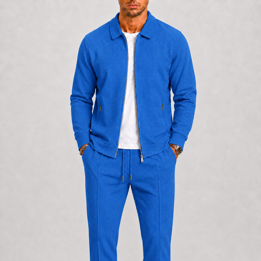 Men's leisure wear tracksuit with a contemporary minimalist style, providing comfort for all-day wear.