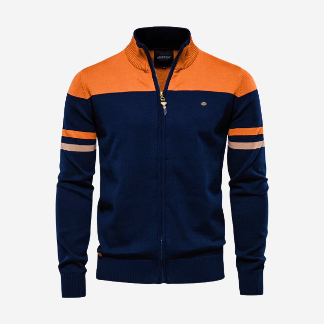 Men's modern zip-up sweater, versatile for casual or sophisticated looks. Comfortable layering top.