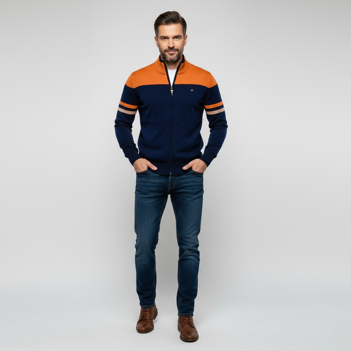 Stylish men's zip-up sweater, perfect for fall fashion & winter wear. Comfortable everyday menswear.