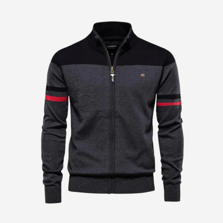 Modern men's zip-up sweater in a versatile design. Stylish, comfortable, and perfect for fall/winter.