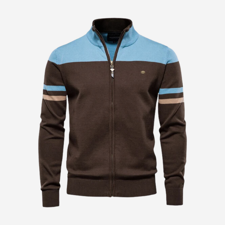 Sophisticated men's zip-up sweater, a comfortable layering top for everyday casual or smart looks.