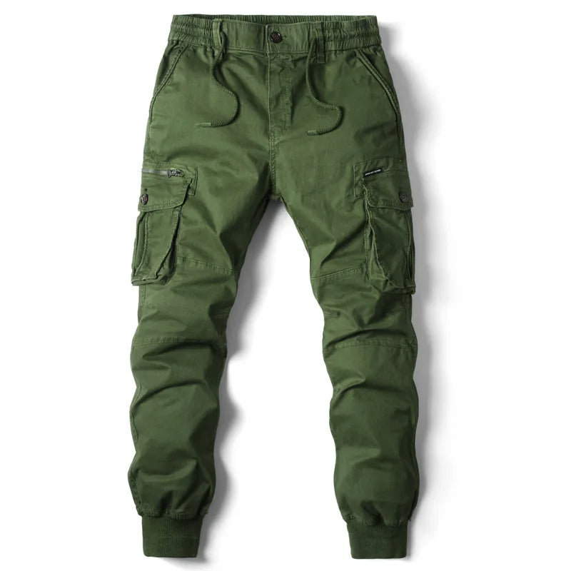 Comfortable men's jogging pants, multi-pocket utility trousers for casual wear.