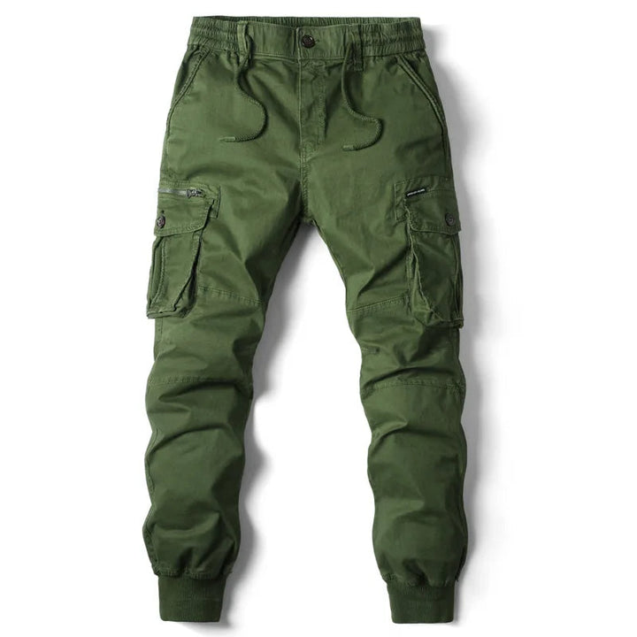 Comfortable men's jogging pants, multi-pocket utility trousers for casual wear.