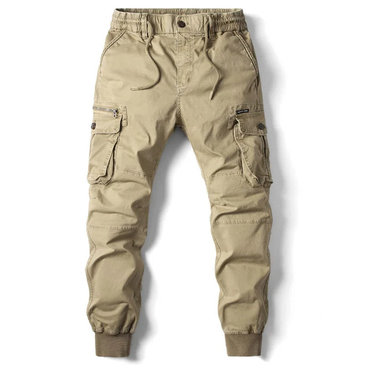 Mens fashion cargo joggers, multi-pocket utility trousers, perfect for casual streetwear.