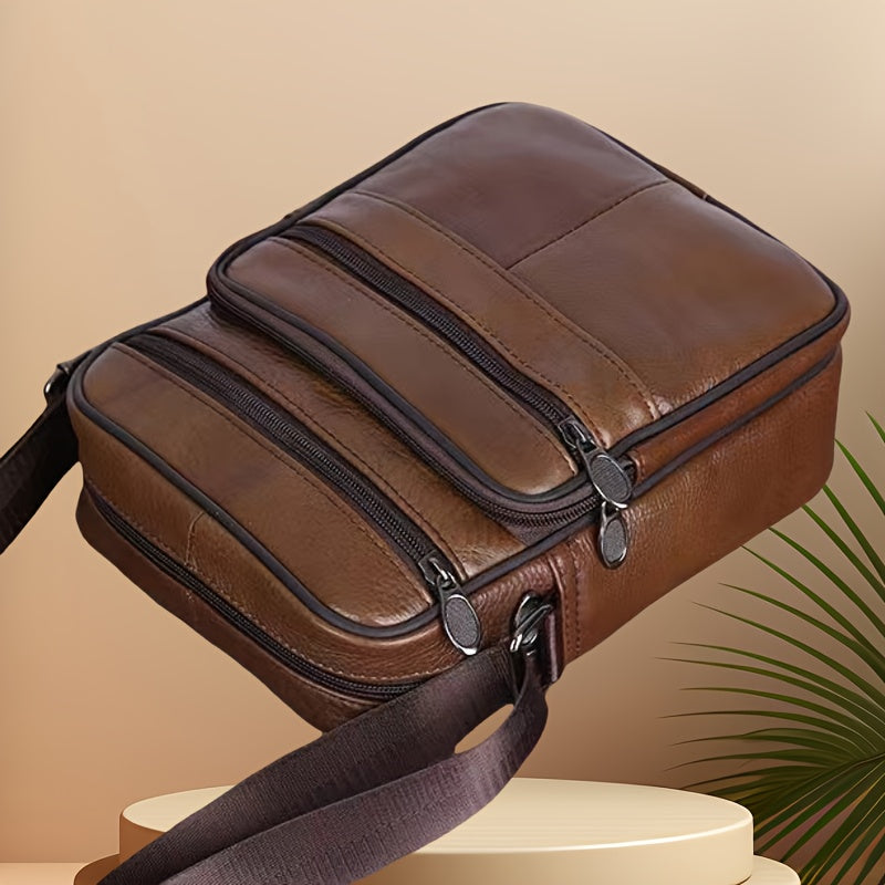 Versatile multi-pocket men's shoulder bag, textured synthetic leather, perfect for daily use.