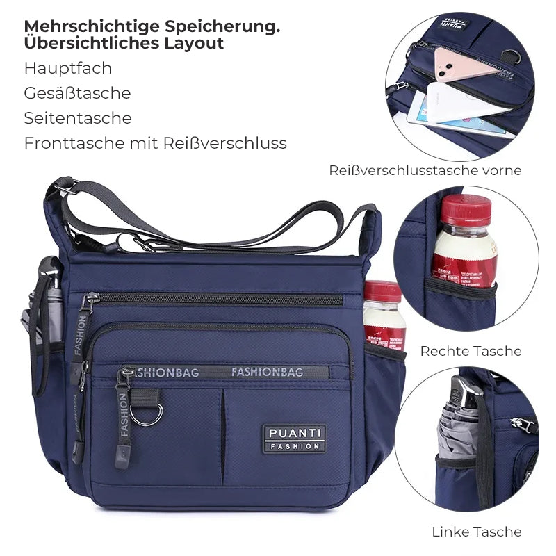 Stylish men's messenger bag, worn crossbody for secure daily carry. Versatile & waterproof design.
