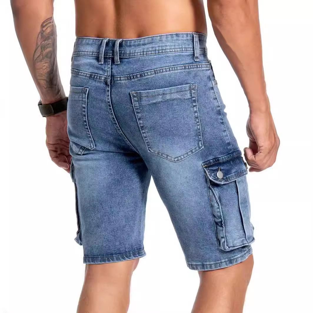 Durable men's denim shorts with ample pockets, ideal for outdoor adventures & comfortable casual wear.