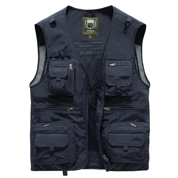 Versatile men's travel vest, multi-pocket design for essentials, lightweight adventure gear.