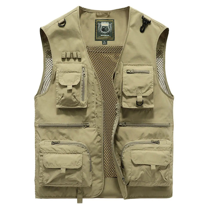Men's lightweight multi-pocket utility vest, breathable design for outdoor adventures.