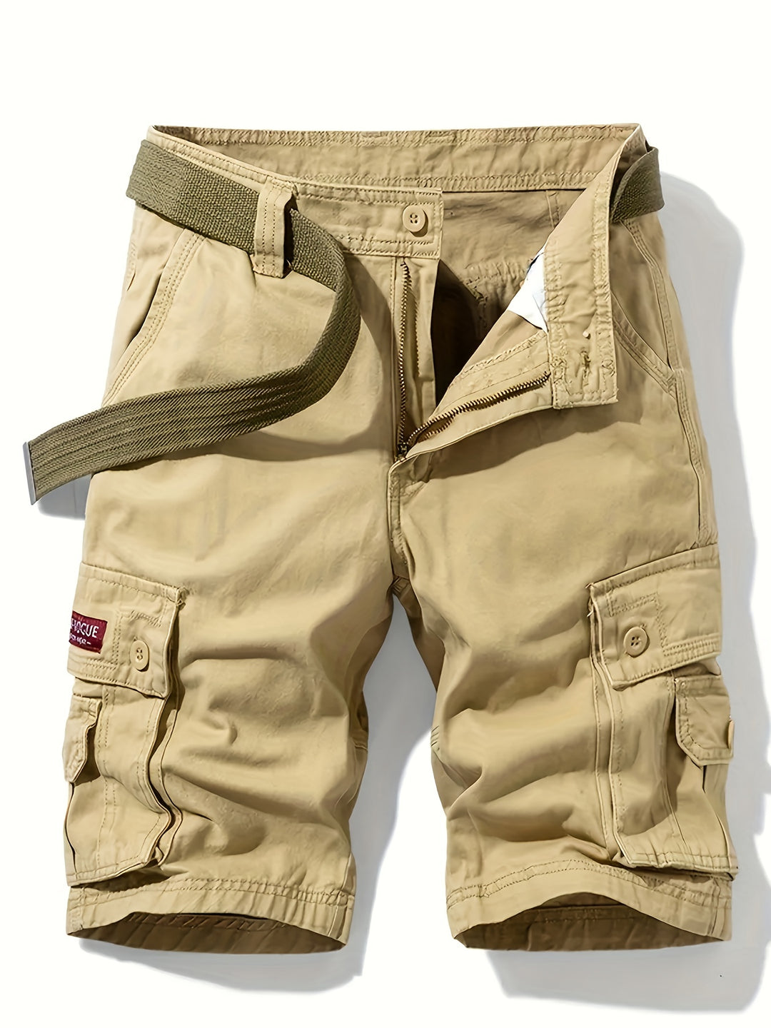 Close-up of men's utility cargo shorts, highlighting multiple practical pockets for outdoor activities & summer.