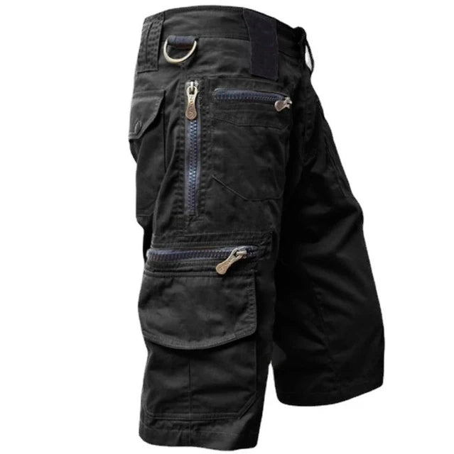 Durable men's outdoor utility shorts with practical multi-pocket design, including secure zip pockets.