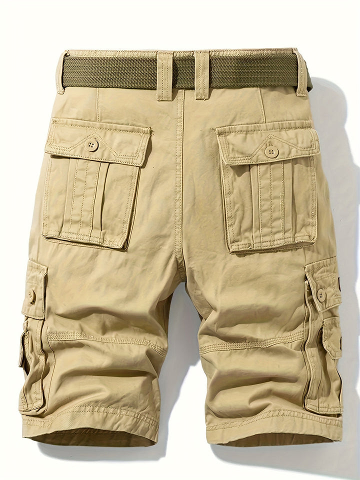 Rugged men's multi-pocket cargo shorts, built for outdoor durability & summer comfort. Versatile utility style.