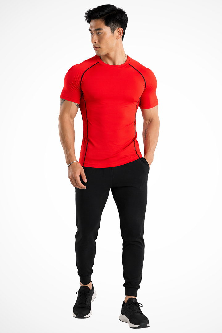 Classic men's crew neck, short sleeve muscle fit t-shirt; essential for versatile casual wear.