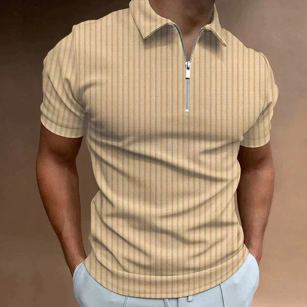 Modern men's muscle fit polo shirt, featuring a sleek zipper for a fashionable casual look.