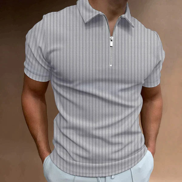 Breathable men's muscle fit zipper polo, a comfortable and stylish casual shirt for men's fashion.