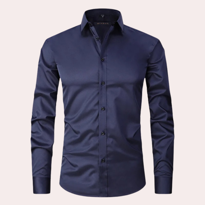 Modern men's slim fit dress shirt, stretch fabric, non-iron for effortless style & comfort.