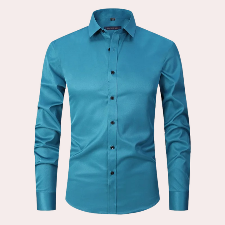 Effortless men's non-iron stretch dress shirt. Perfect blend of style & comfort for office or casual.