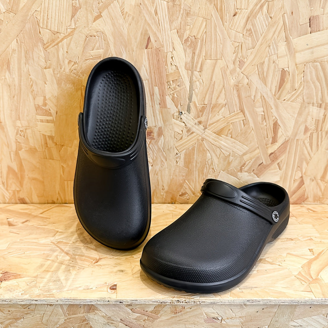 Comfortable men's slip-on garden clogs, non-slip sole for outdoor work.