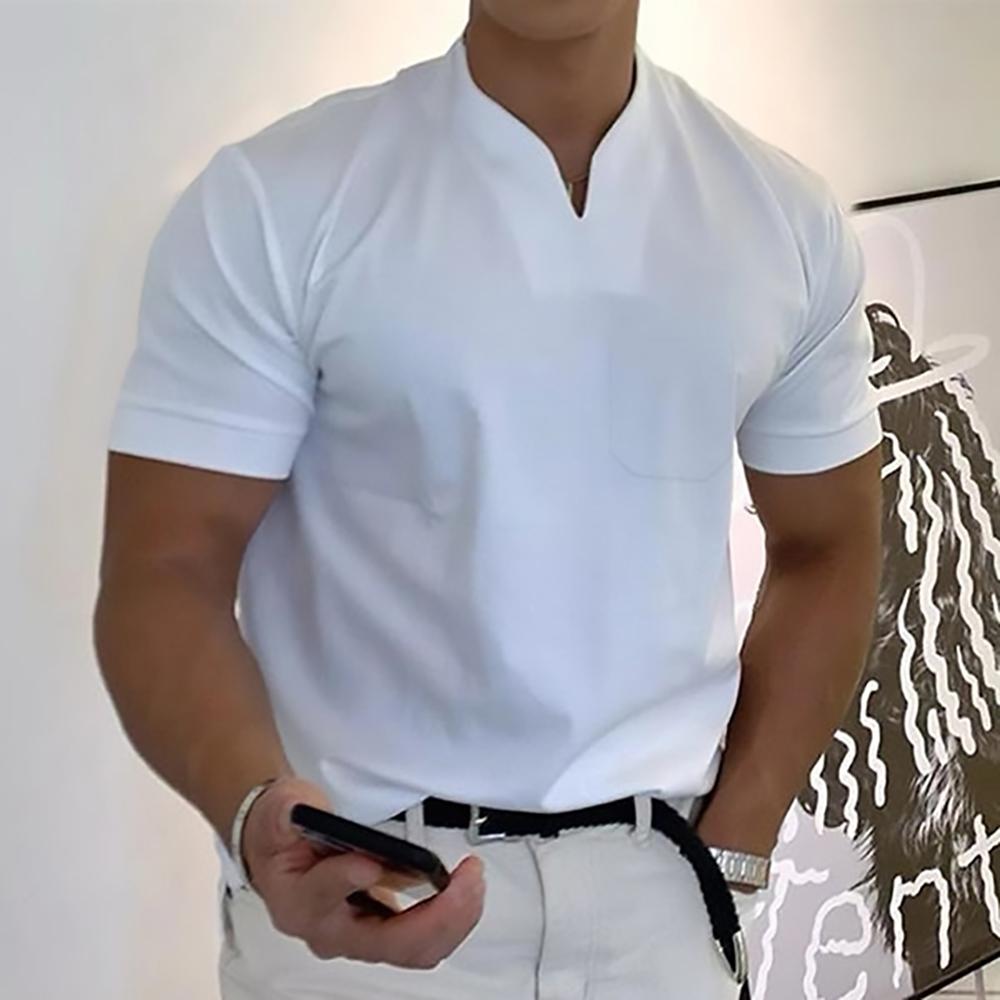 Men's notch collar short sleeve polo shirt for smart casual wear. Modern fit summer style.