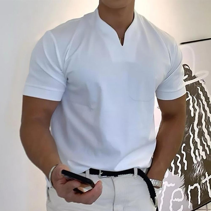 Men's notch collar short sleeve polo shirt for smart casual wear. Modern fit summer style.