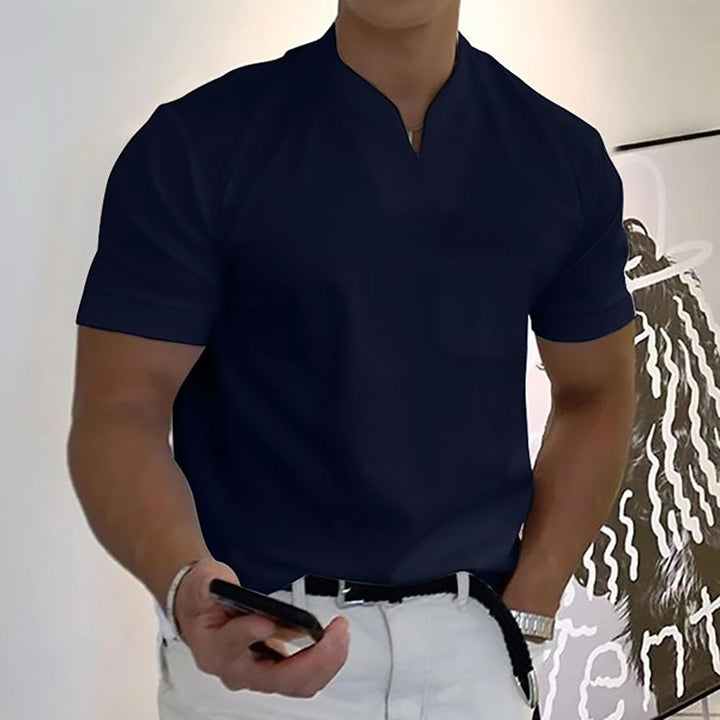 Casual men's short sleeve polo with stylish notch collar. Perfect everyday collared shirt.