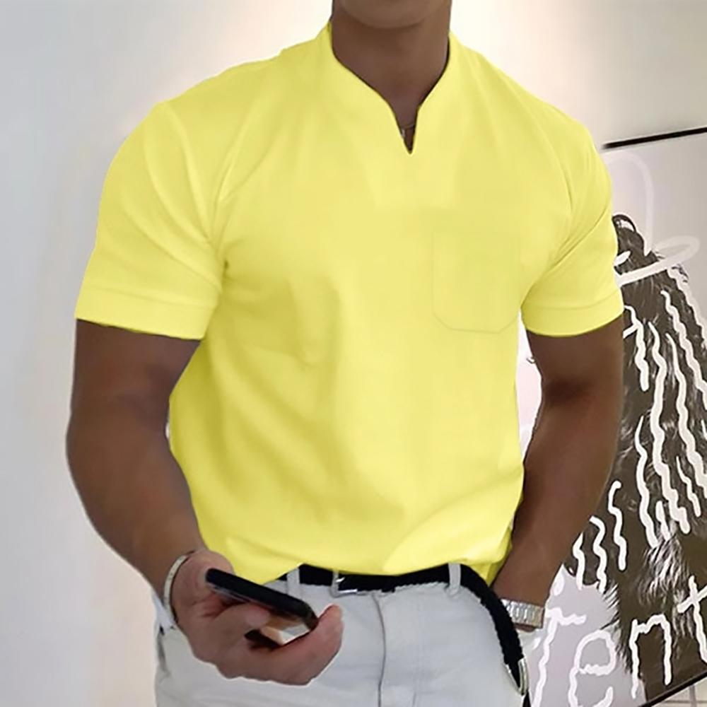 Stylish men's short sleeve polo shirt featuring a unique notch collar. Great for summer casual wear.
