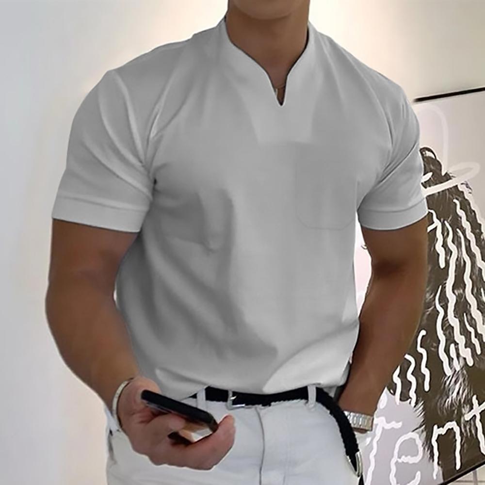 Men's everyday short sleeve collared polo shirt with a modern notch collar. Casual summer style.