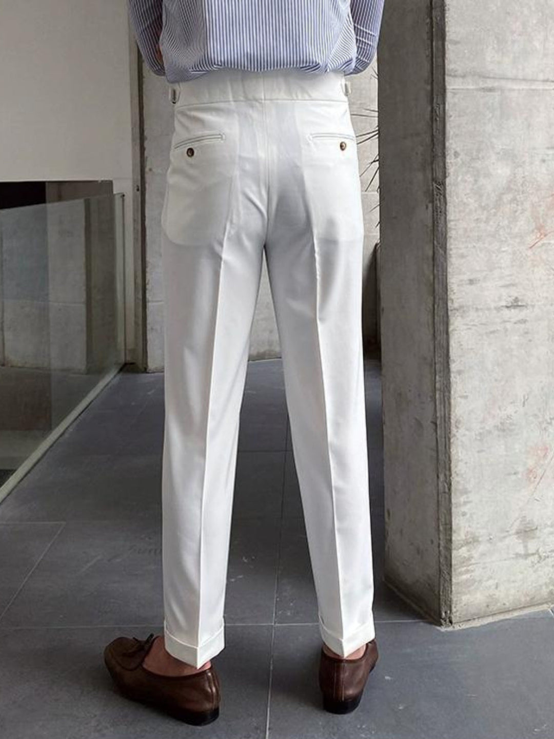 Men's old money Gurkha pants styled, demonstrating elegant timeless tailoring and sophisticated appeal.