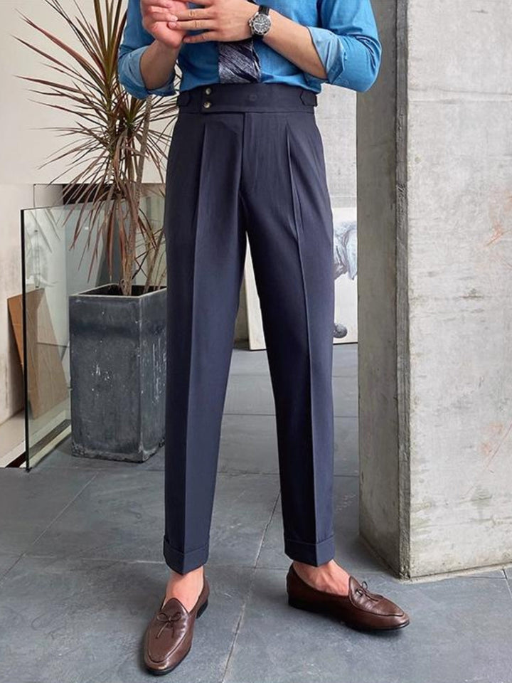Formal casual men's dress pants, high-waisted Gurkha style, ideal for sophisticated old money outfits.