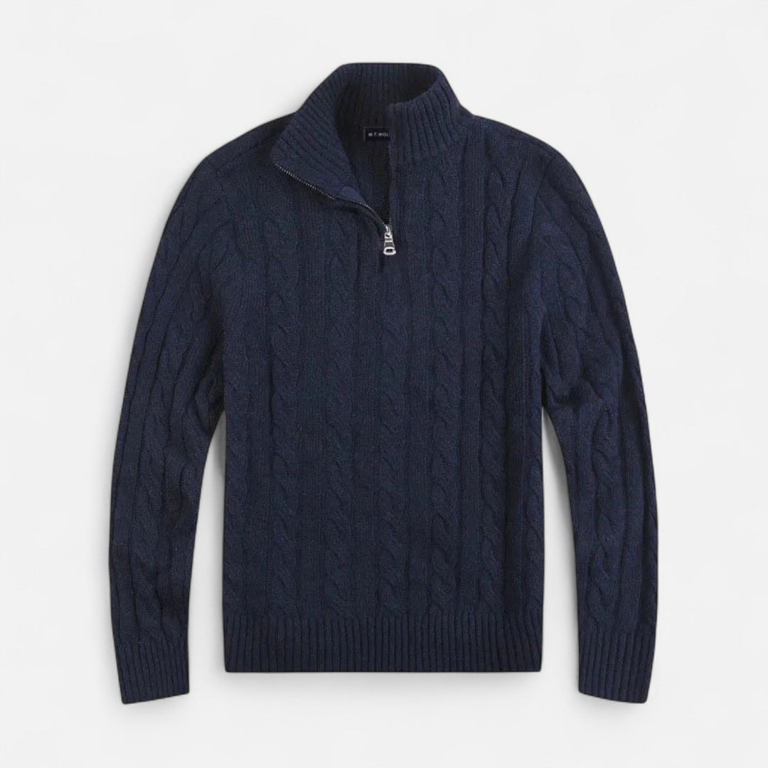 Classic men's half-zip pullover sweater. Timeless knitwear offering casual elegant comfort for any sophisticated wardrobe.