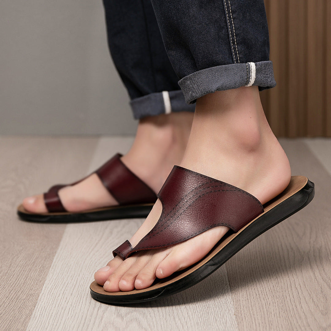 Comfortable men's open toe slide sandals with non-slip sole, ideal for summer beach & everyday wear.