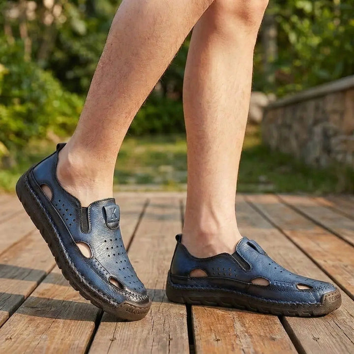 Men's orthopedic closed-toe sandals, hand-stitched for all-day comfort & arch support.