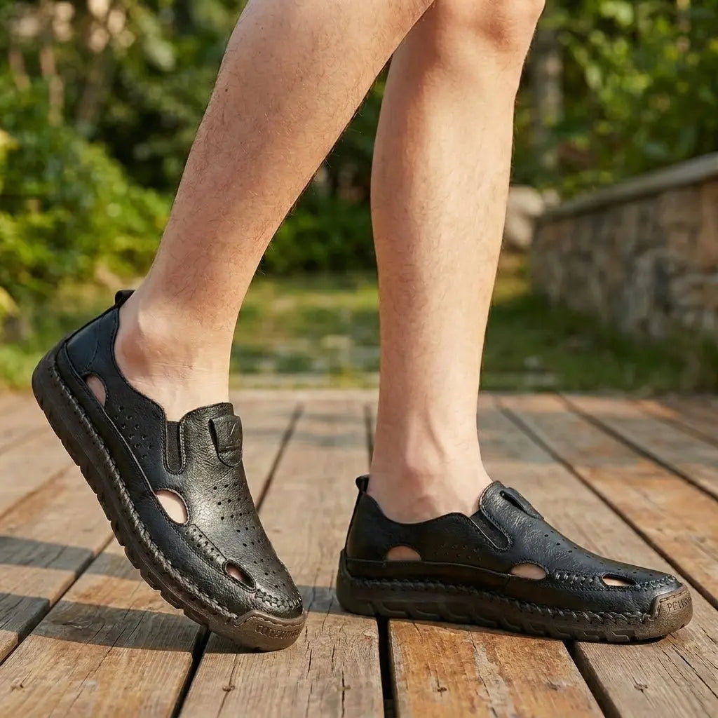 Breathable men's summer orthopedic sandals, closed-toe for protection, all-day comfort.