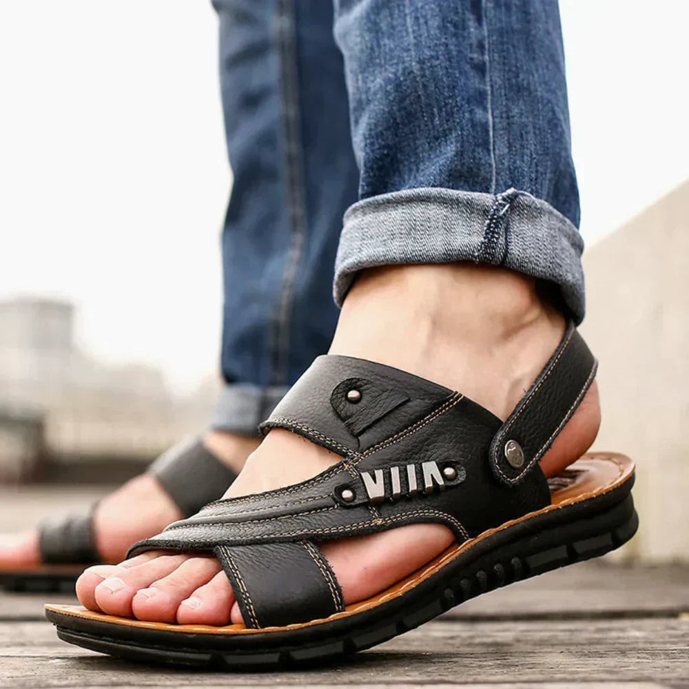 Men's orthopedic comfort sandals with adjustable straps & arch support, ideal for summer walking.