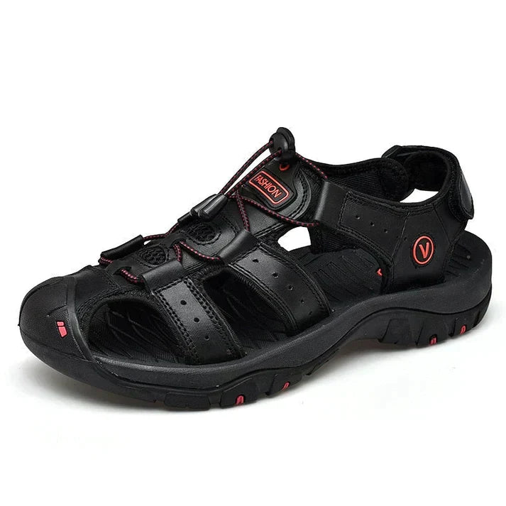Slip-on men's comfort sandals, providing everyday orthopedic arch support for walking & summer wear.