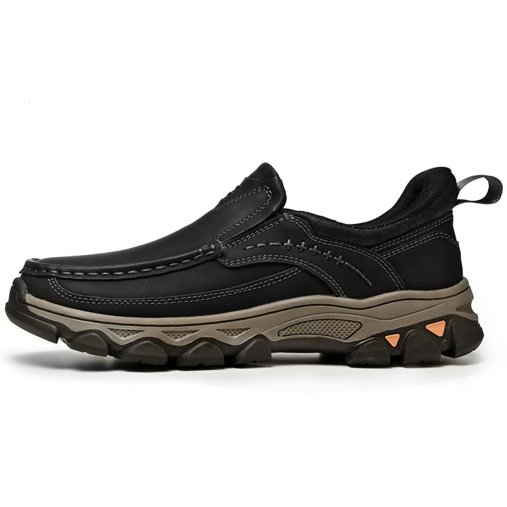 Men's comfort slip-on walking shoes with orthopedic features & arch support.