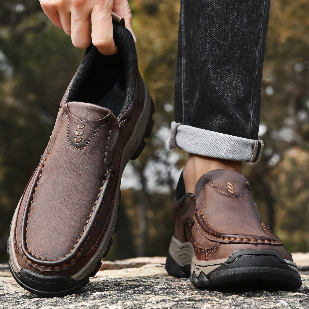 Lightweight men's orthopedic comfort slip-on walking shoes for active lifestyles.