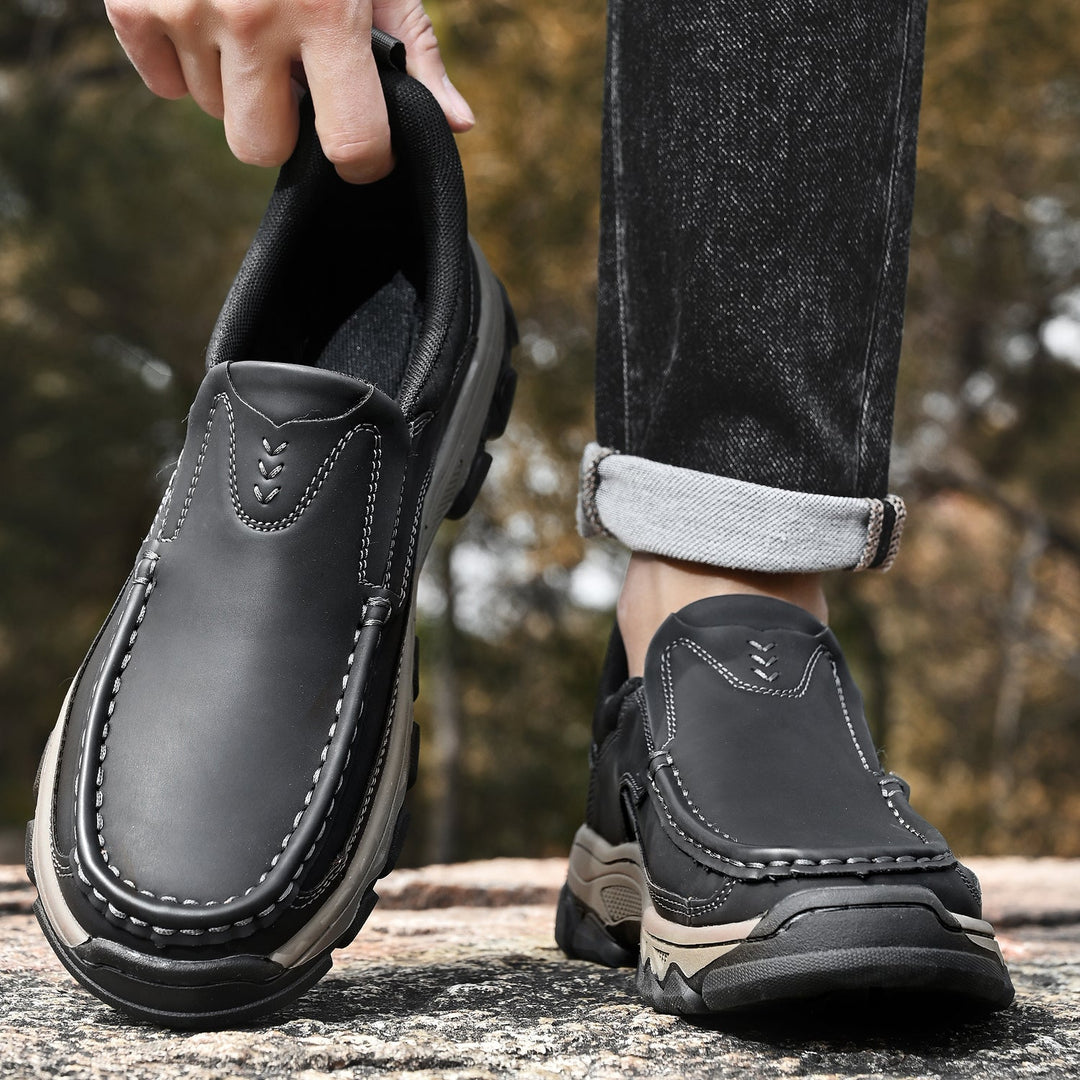 Stylish men's orthopedic slip-on walking shoes for casual wear & foot support.