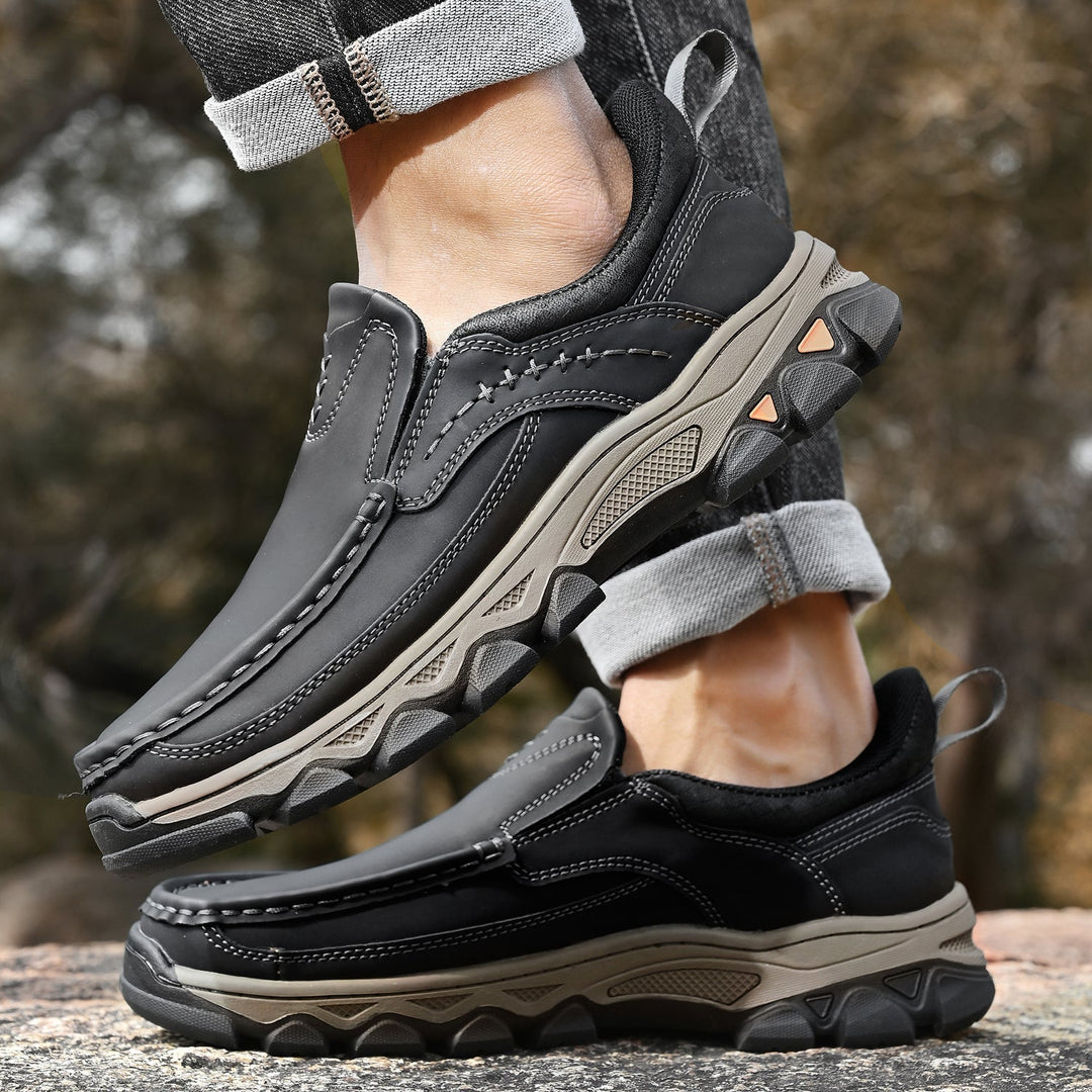Easy-on men's walking shoes, orthopedic comfort & arch support for everyday use.