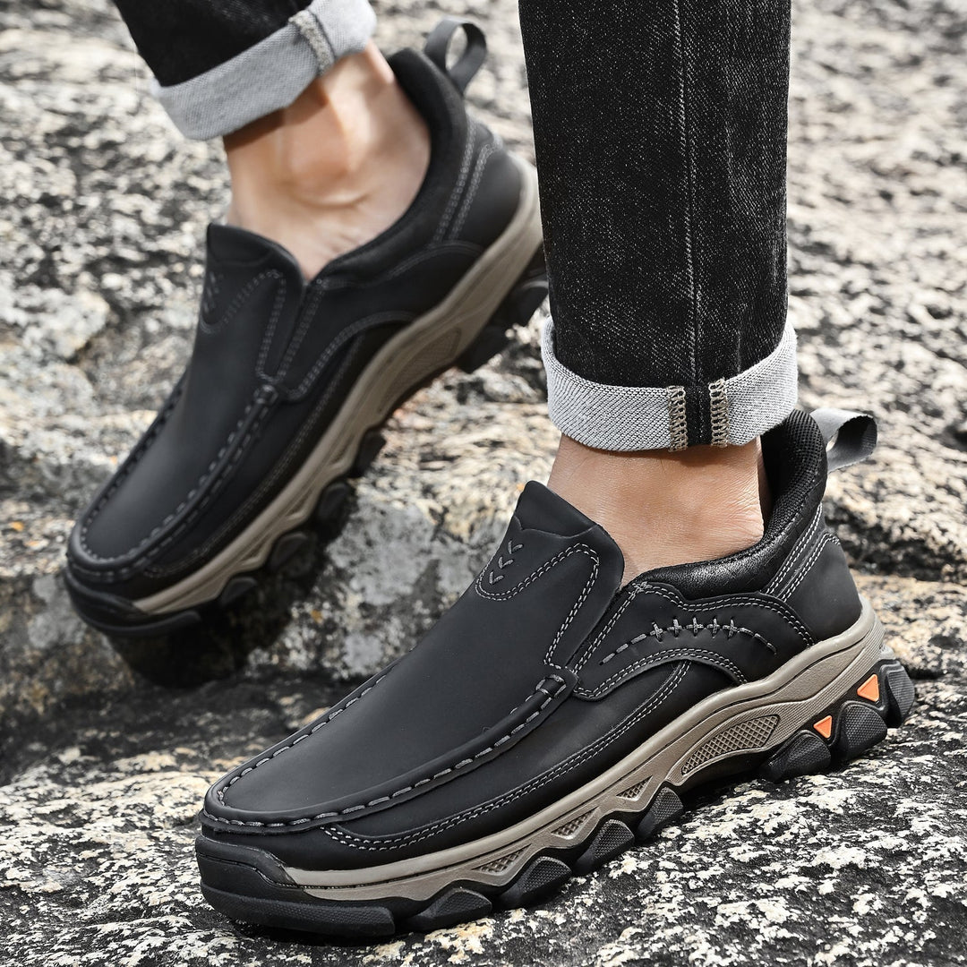 Men's footwear for pain relief: orthopedic comfort slip-on walking shoes.